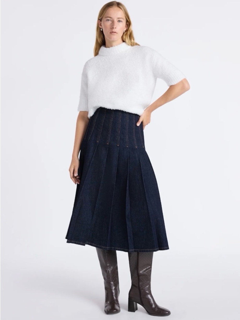 Free Assembly Stitch Pleated Denim Maxi Skirt NWT (Size 6) - Picture 2 of 6